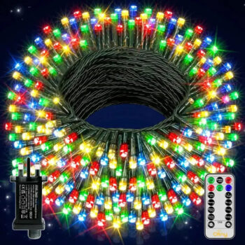 Ollny 1000 LEDs 100m Outdoor Christmas Lights (Multicolor, Green Cable, Plug in, 8 Modes)