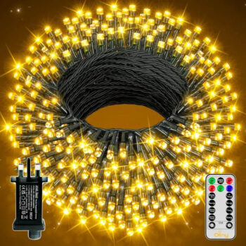 Ollny 1000 LEDs 100m Outdoor Christmas Lights (Warm White, Green Cable, Plug in, 8 Modes)