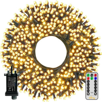 Ollny 800 LEDs 80m Patio Fairy String Lights (Warm White, Green Cable, Plug in, 8 Modes)