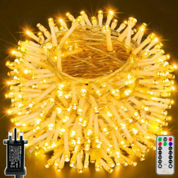 Ollny 600 LED 60m Warm White Christmas Lights (Clear Cable, Plug in, 8 Modes)